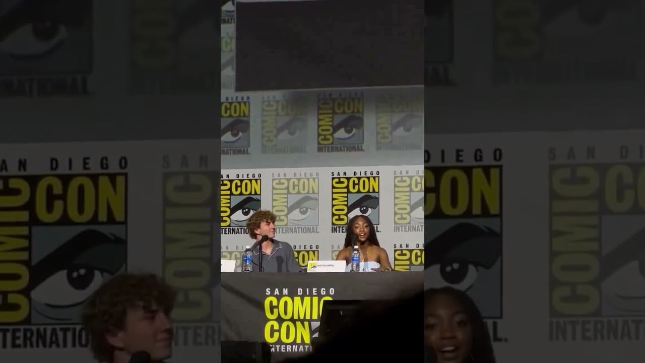 Leah speaking at San Diego Comic Con #percyjackson #leahsavajeffries #walkerscobell #aryansimhadri