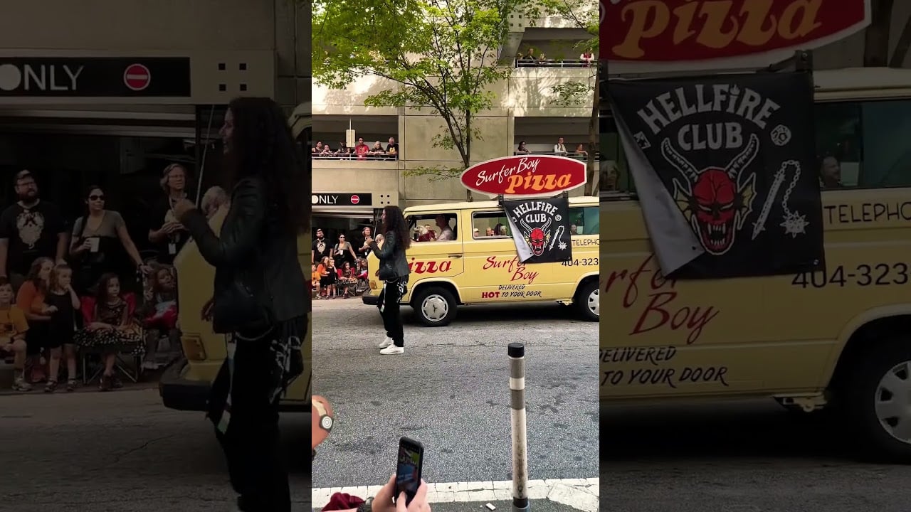 Stranger Things Surfer Boy Pizza delivering to the 2024 DragonCon parade