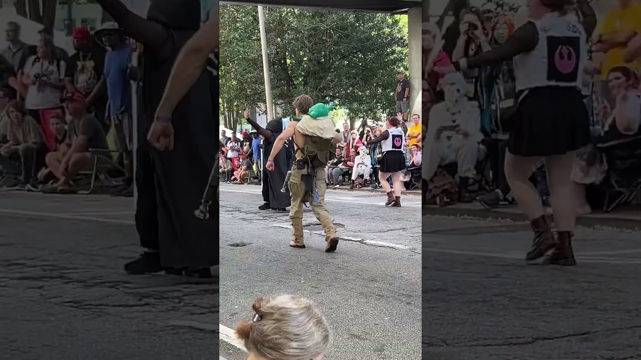 Jedi Master Yoda training Luke Skywalker during the DragonCon Parade