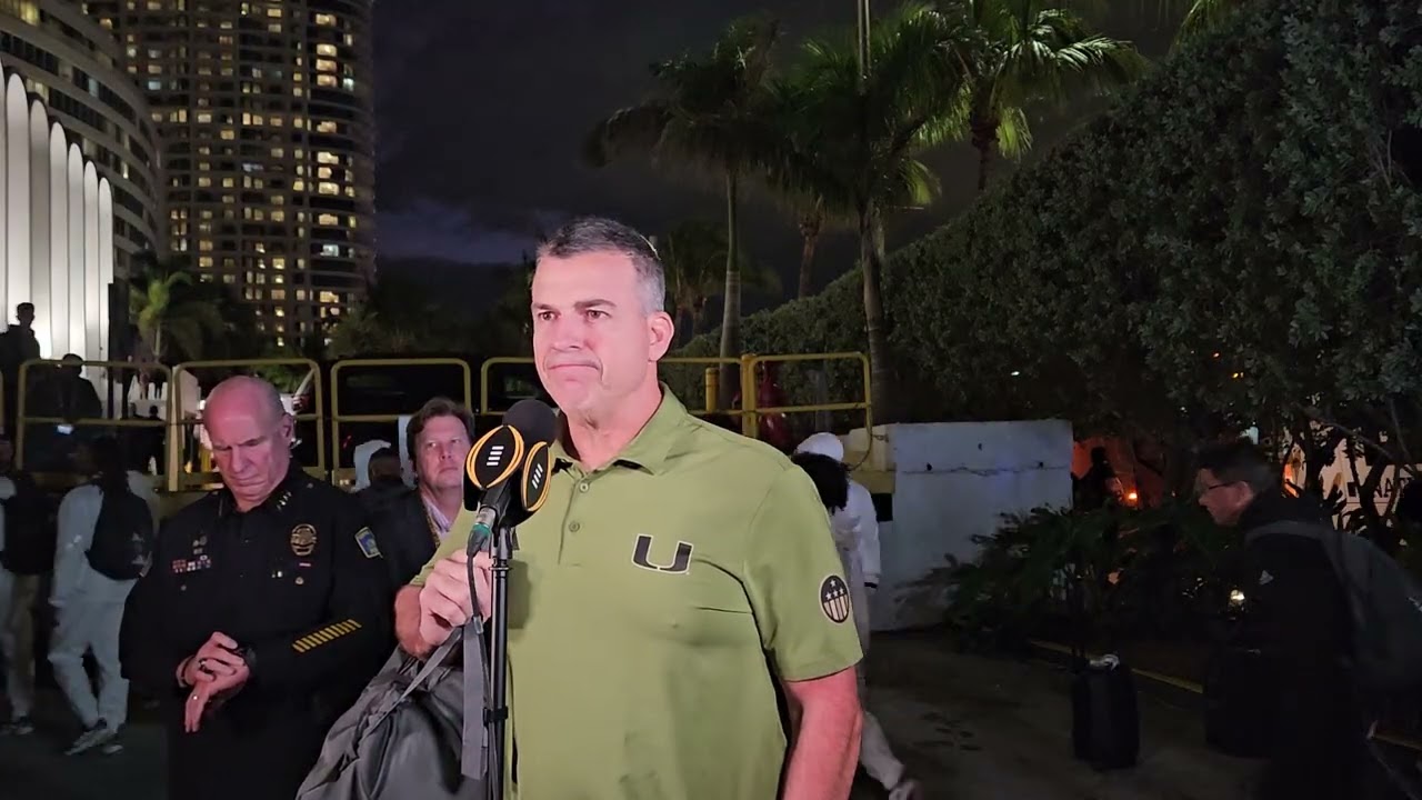 Mario Cristobal Miami Hurricanes HC & team arriving at hotel 1.16.26 to play CFB Playoff NC Game