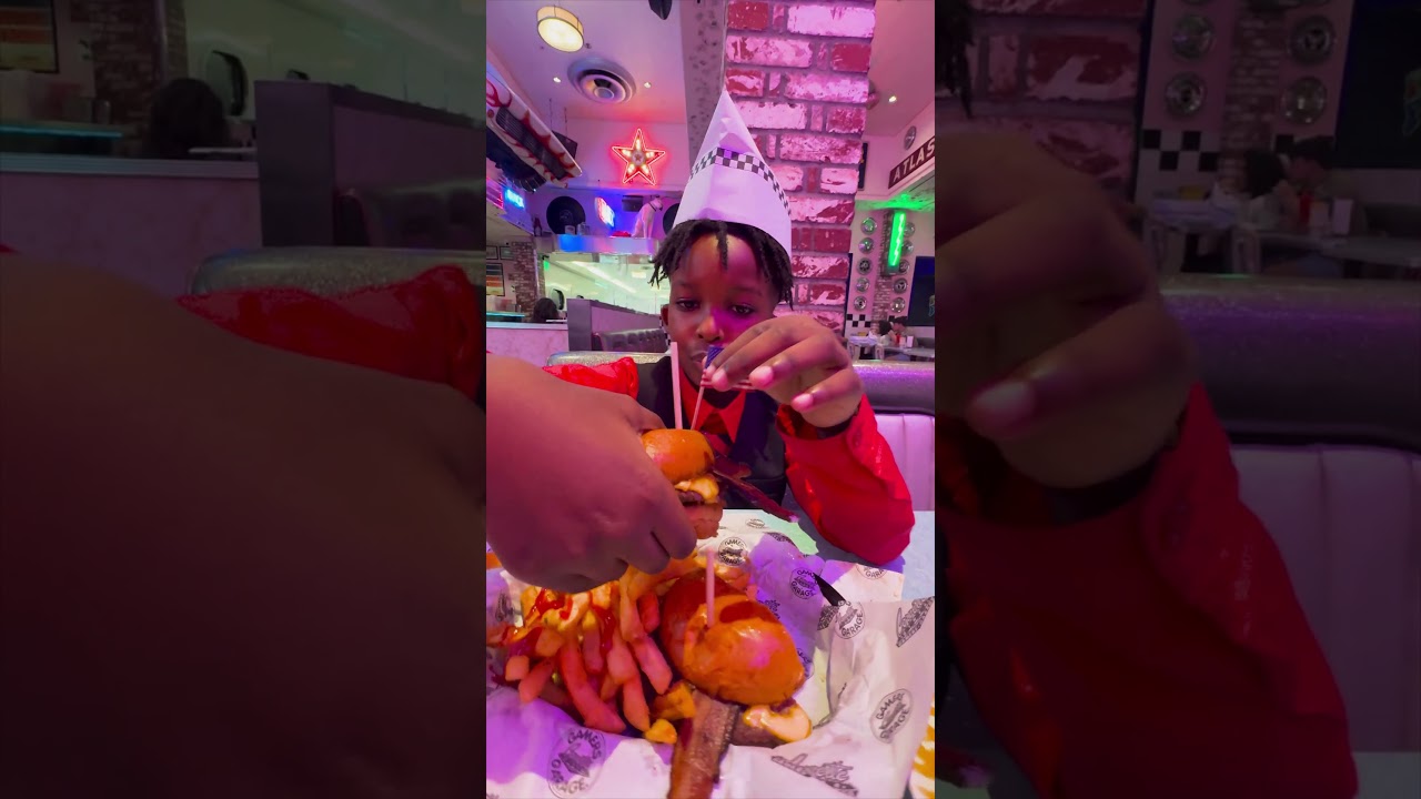 Aden tries Corvette Diner Burger! #foodiechronicles #kids #burger #corvettediner
