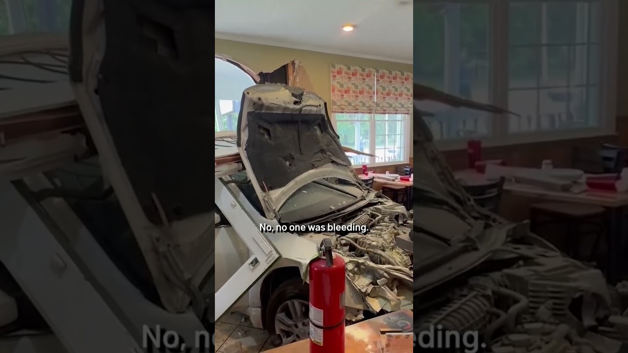Car plows into restaurant, stops just feet away from customers Car plows into restaurant, stops just feet away from customers